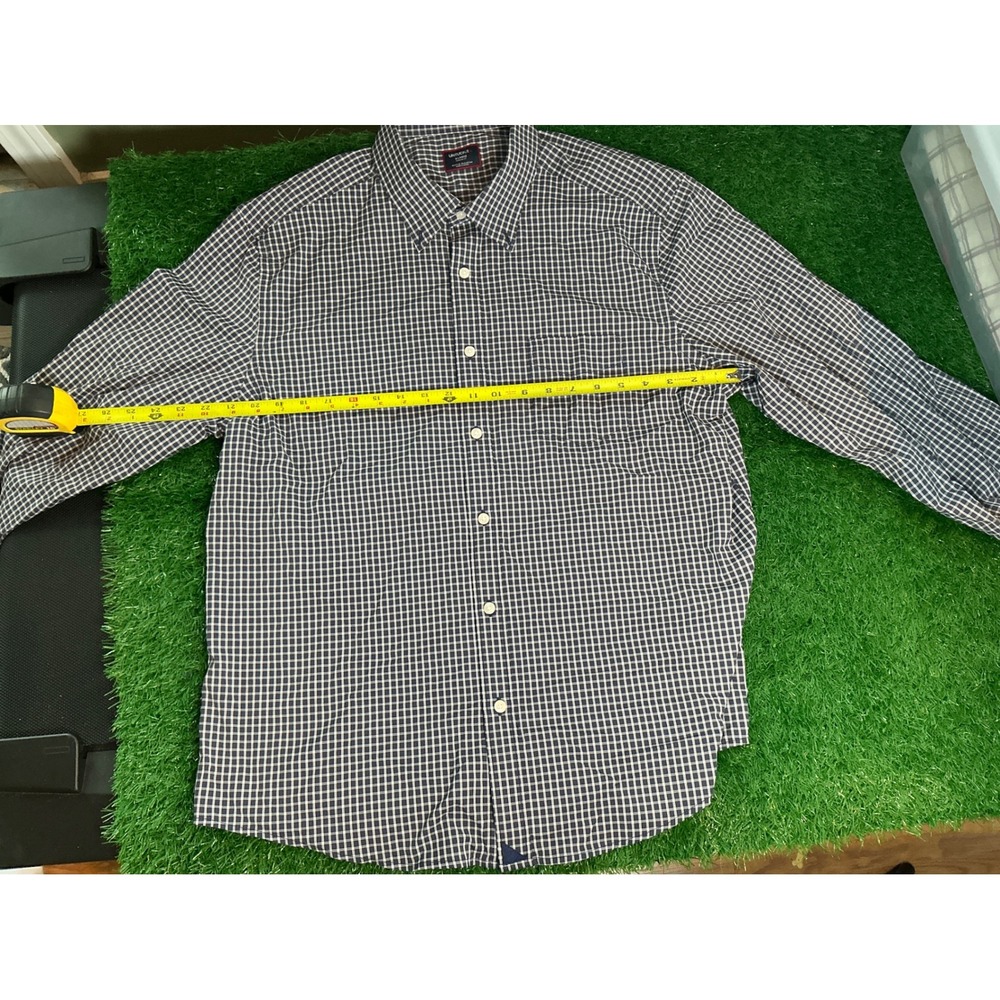 Untuckit Mens XL Regular Fit Navy White Micro Check Performance Shirt